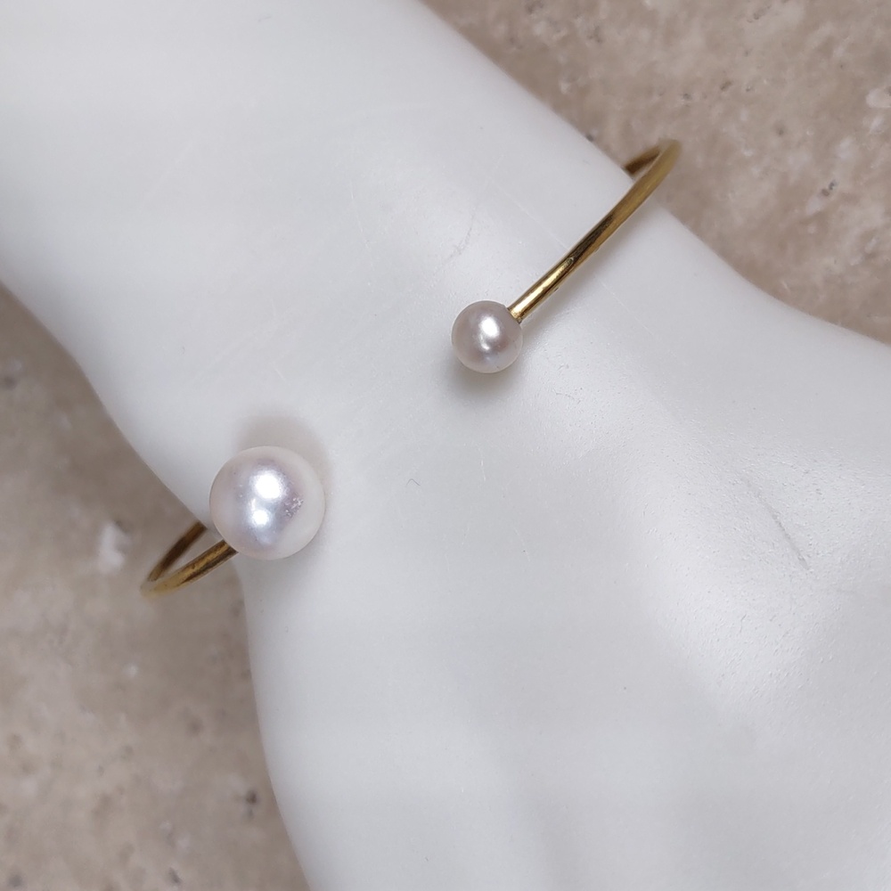 Double Freshwater Pearl Brass Cuff Bracelet